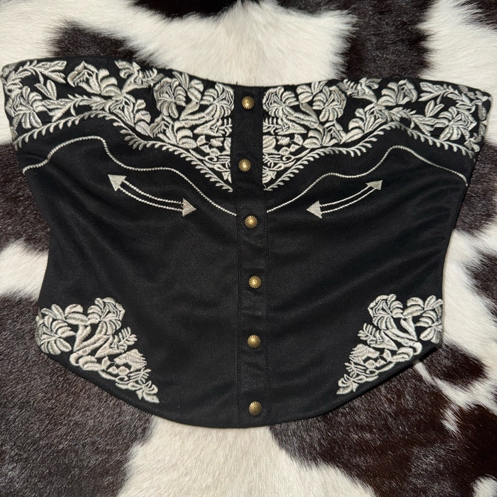 Embroidered Black Corset Top